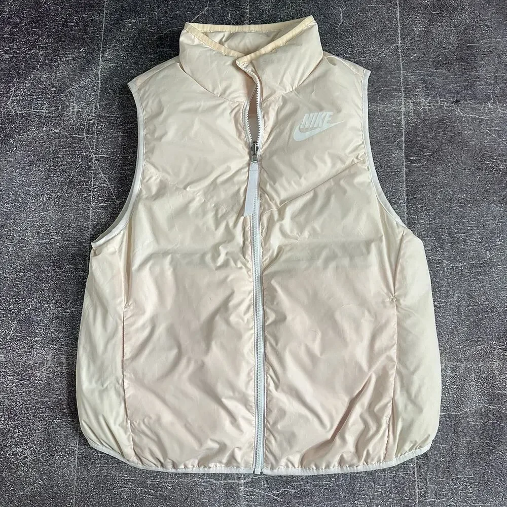 Women's Nike White Pastel Guava Ice Pink Reversible Down Puffer Vest Jacket Sz S - Picture 2 of 5